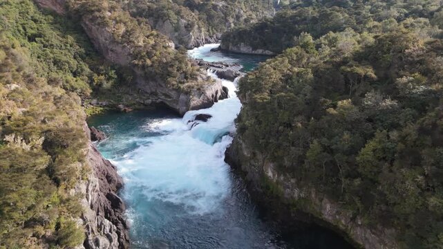 Aerial Aratiatia Whitewater Rapids Below Dam Waikato River New Zealand