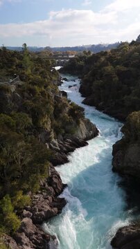 Vertical Aerial Aratiatia Rapids Dam Bridge Waikato River New Zealand