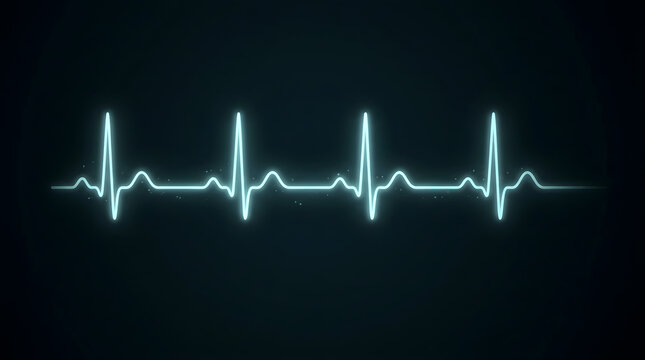 Heartbeat monitor line glowing teal on a dark background.