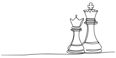 Chess game concept of queen versus king. Continuous one line drawing vector illustration. Black bishop versus white one line drawing vector illustration chess game concept minimalist design. pro. © Gerish