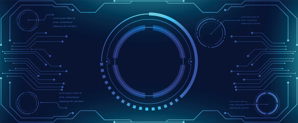 Futuristic HUD dashboard interface with circular infographic technology background © ausmile