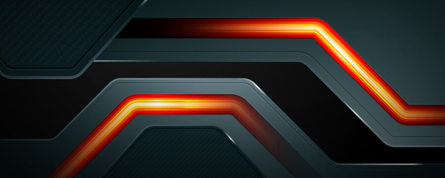 Gaming background with dark metallic plates and orange glowing neon lines