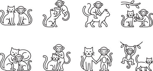 Funny cats playing and hanging out with monkey friends © HM