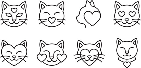 Sweet cat faces with heart shapes for love and romance