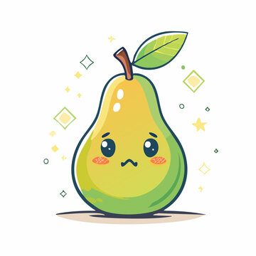 Cute Kawaii Pear Character with Sad Expression