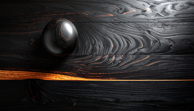 Burnt wood with metal object on surface.