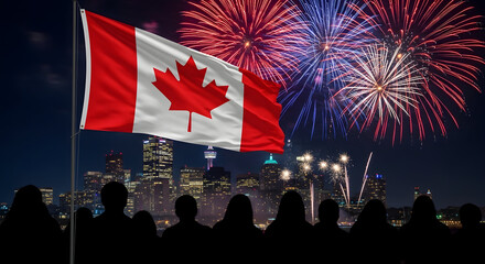 Canada day celebration with fireworks and flag happy canada day background