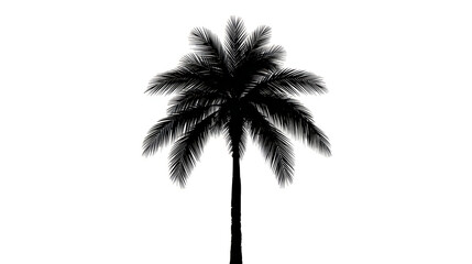 Fototapeta premium Silhouette of a Tall Tropical Palm Tree with Dense Fronds on Light Background