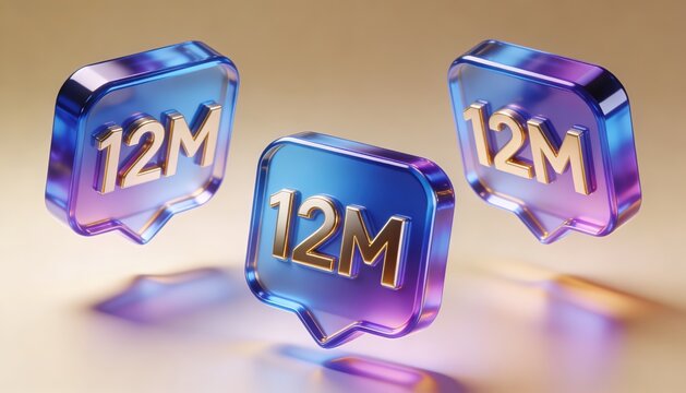 Transparent Glass 12M Message Icons With Neon Gradient Glow