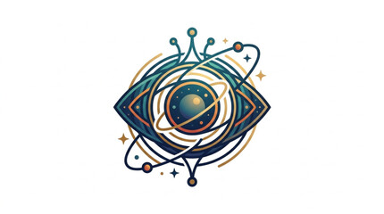 Cosmic Eye Symbol with Planets and Stars. © iwan