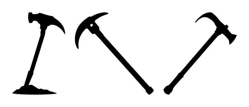 Pickaxe set with solid black icon on white background featuring data mining, binary code, technology with vector and illustration