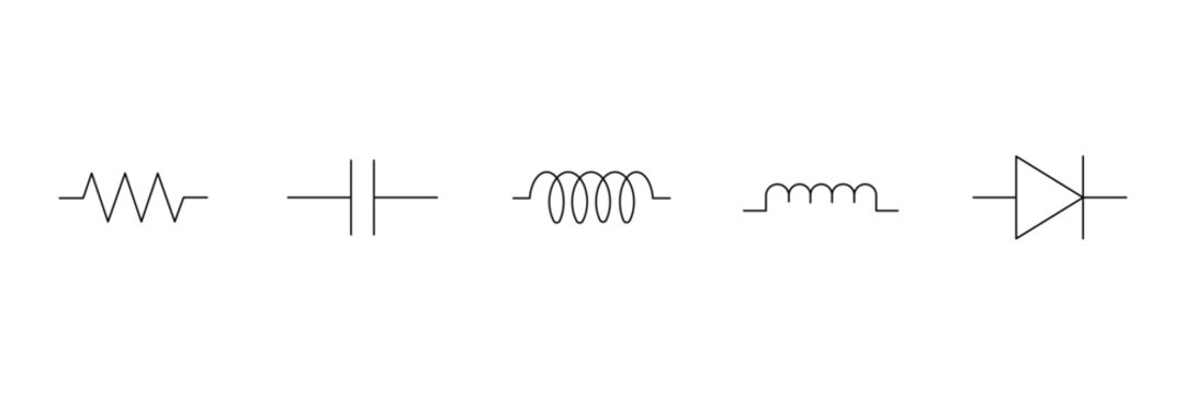 Electrical component circuit symbols line icon set vector illustration.