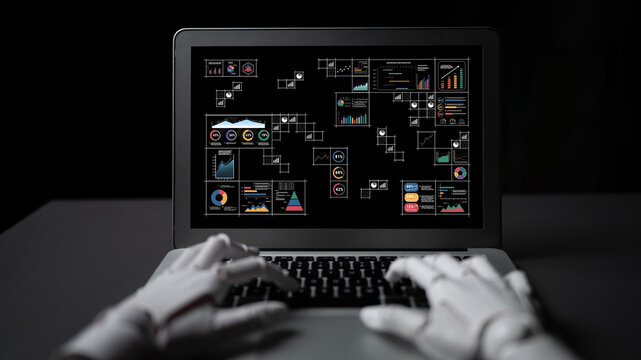 An AI powered big data visualization and business analytics grid. A complex collection of AI charts for comprehensive company reporting. Motif