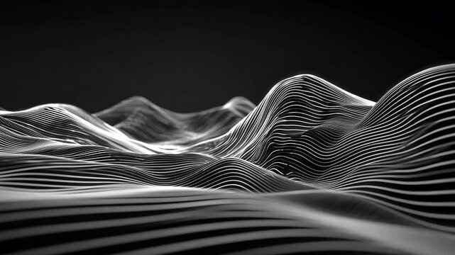 Abstract Black and White Waves with Flowing Linear Patterns