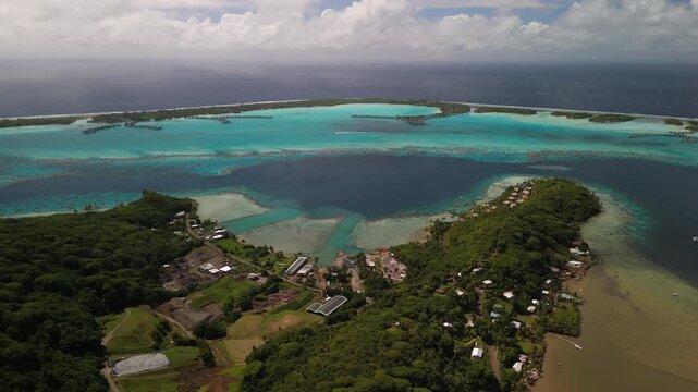 Aerial Bora Bora Turquoise Lagoon Reef Aerial Wide French Polynesia