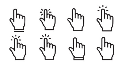 Obraz premium Set of eight cursor icons on a white background symbolizing digital selection and user interface navigation