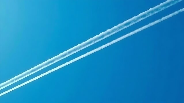 Three white contrails in a deep blue sky, minimalist aviation theme.