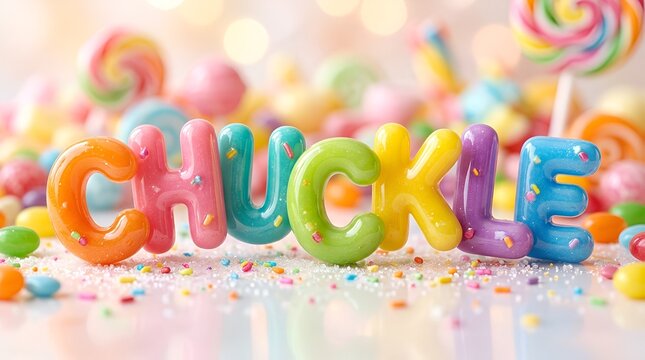 Colorful Candy Letters Spell "CHUCKLE" Surrounded by Sweets