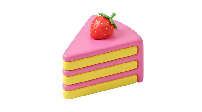 3D Rendered Slice of Pink Strawberry Cake on White Background