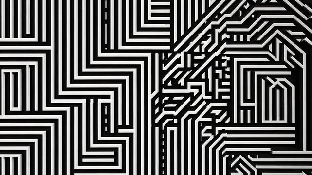 Abstract Black and White Maze Pattern with Geometric Lines Design