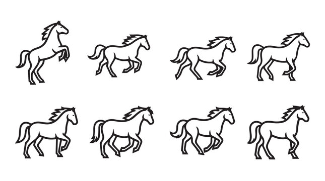 Collection of horse silhouettes in motion for equestrian concepts and sports graphics