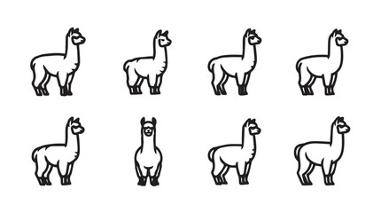 Fototapeta premium Collection of simple llama outlines in a clean white background with varied poses
