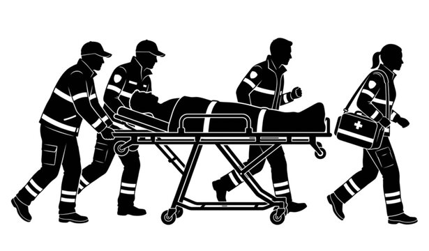 Paramedic stretcher vector silhouette illustration isolated on white background