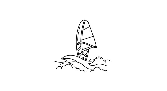 Windsurfing Silhouette: Dynamic Line Art of a Windsurfer on Waves