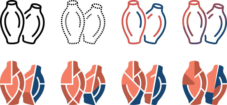 Sea Pineapple and Sea Squirt Line Art Icon Set Featuring Outline Dotted Linear Geometric and Mosaic Style Variations of Marine Ascidian Creatures
