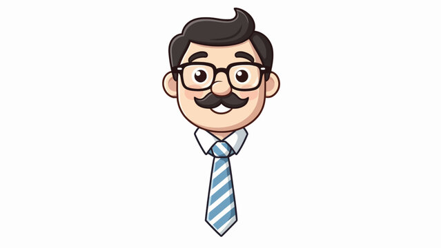 Cartoon businessman head, glasses, mustache, blue tie, office character
