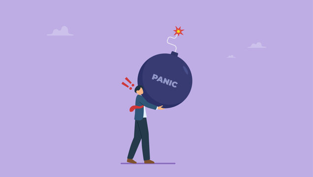 Man carrying a panic bomb. Anxiety, stressed or anger emotion, mental problem or depression concept.