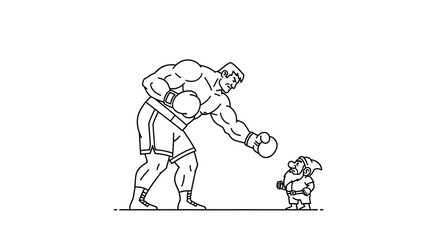 Obraz premium Giant Boxer vs Tiny Gnome in Boxing Ring - Unlikely Matchup