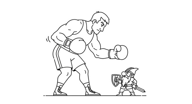 Giant Boxer vs Tiny Knight: Mismatched Combatants, David vs Goliath Concept