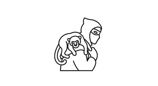 Ninja Warrior with Monkey Companion on Shoulder, Stealthy Assassin, Martial Arts, Oriental Warrior