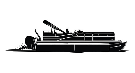 Pontoon boat on water detailed black and white silhouette © MdKabir