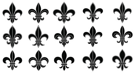 Collection of fleur de lis symbols in black silhouette © MdKabir
