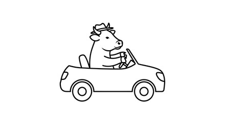 Fototapeta premium Funny Cow Wearing Hat Driving Convertible Car
