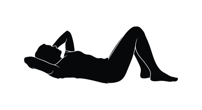 woman lying on back with hands behind head silhouette