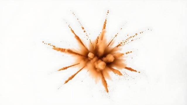 Closeup of brown pollen burst spreading on white background
