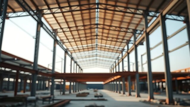 Large steel structure factory under construction