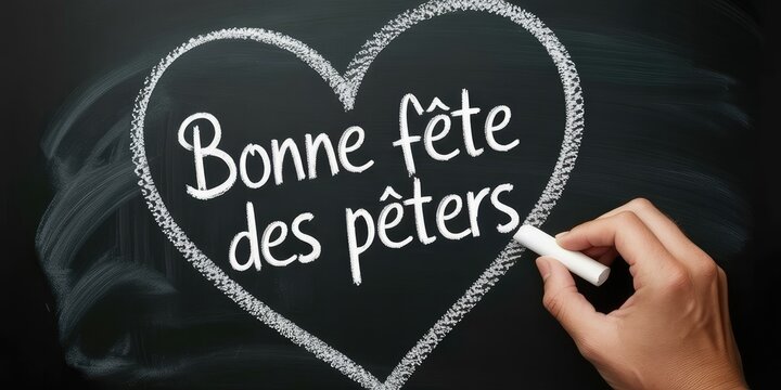 Hand a heart with chalk and french text bonne f&ecirc;te des p&egrave;res on a blackboard