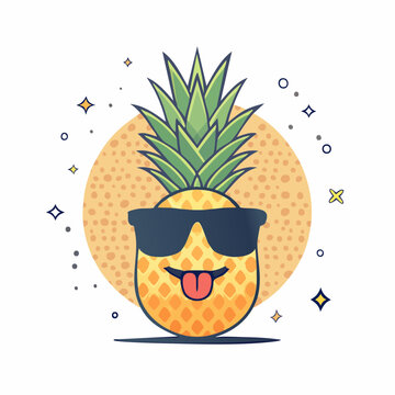 Cool Pineapple Character with Sunglasses and Tongue Out