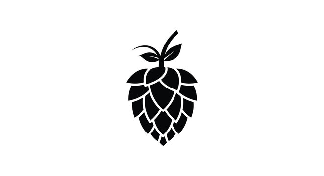 Hop cone silhouette against a white background detailed black floral shape silhouette