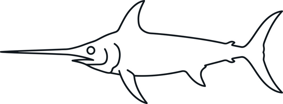 Black outline of a swordfish on a white background