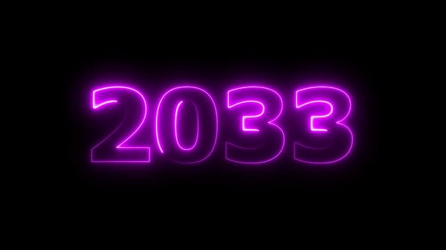 2033 Sal number neon text animation. Neon purple number new year background 4k video.