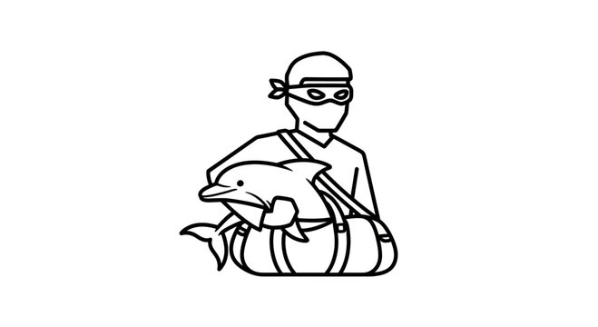 Thief Stealing Dolphin in Bag - Illegal Animal Trade Concept
