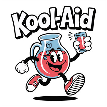 Kool- Aid pitcher character running with a glass Kool-Aid