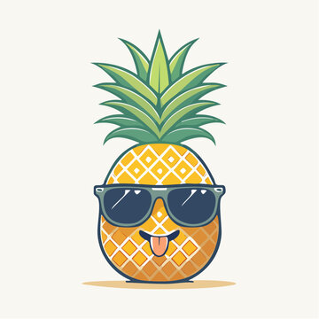 Funny Cartoon Pineapple Character Wearing Sunglasses and Sticking Out Tongue