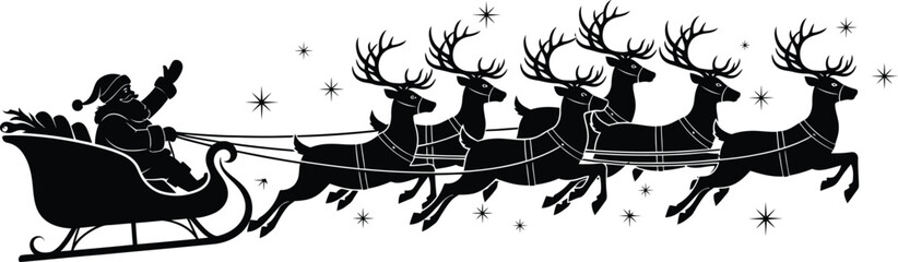 Santa claus riding sleigh pulled by reindeer on a starry night © ALO