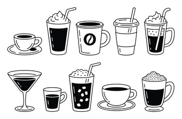 Obraz premium Collection of hand-drawn coffee and drink
